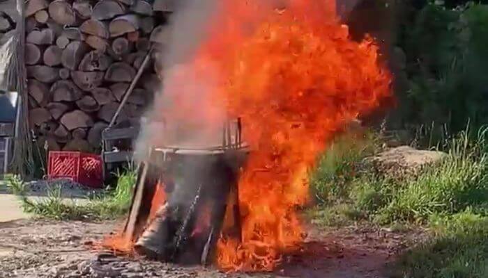 Flames creating the Boil over at a Wisconsin fish fry