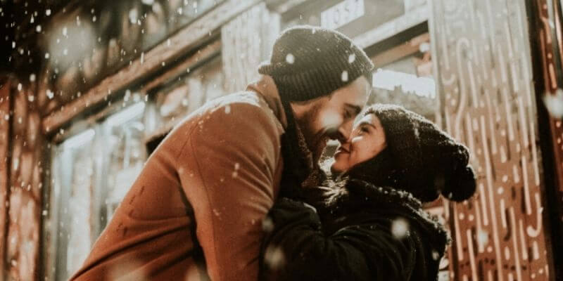 kissing in a snowstorm
