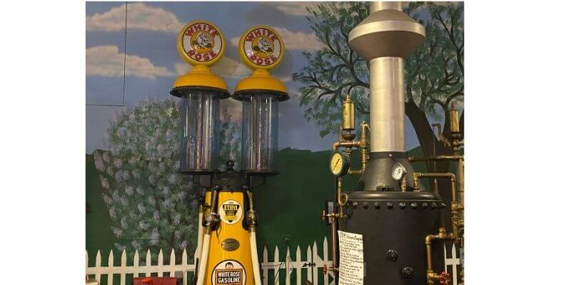 gas pumps in the car museum