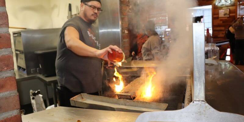 Timeline burger being cooked