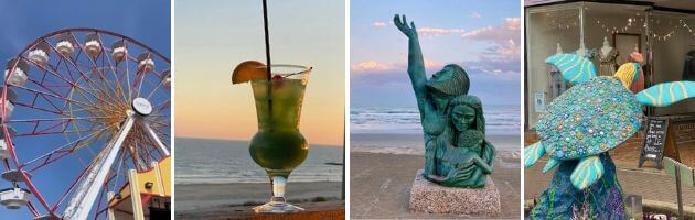 Ferris wheel, drink statue, and turtle are 4 Romantic things to do in Galveston, texas