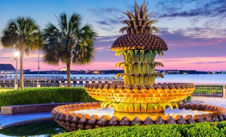 Romantic Getaway Charleston pineapple fountain