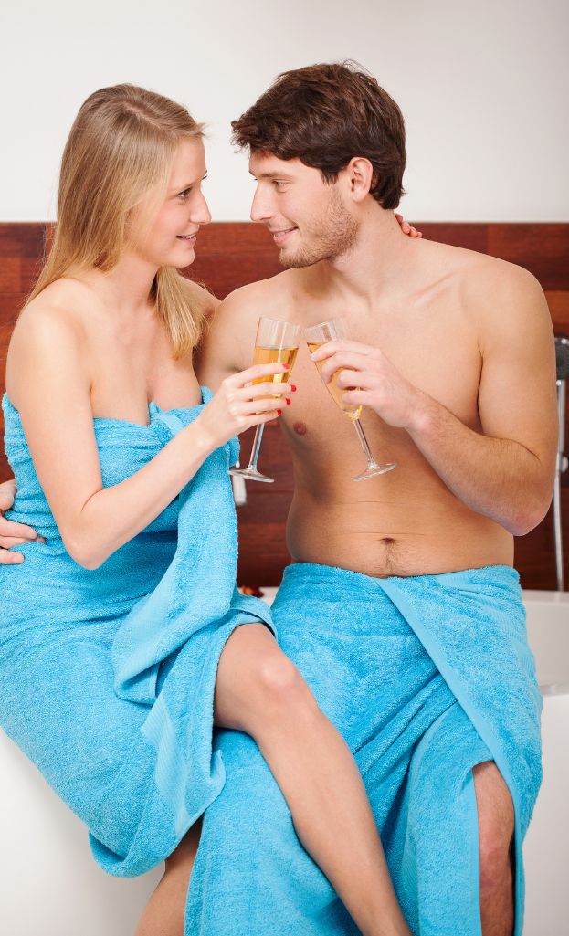 Romantic Hotel idea, a couple in towels
