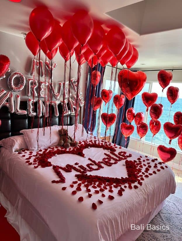 Las Vegas Bali Basics Bedroom with balloons and roses